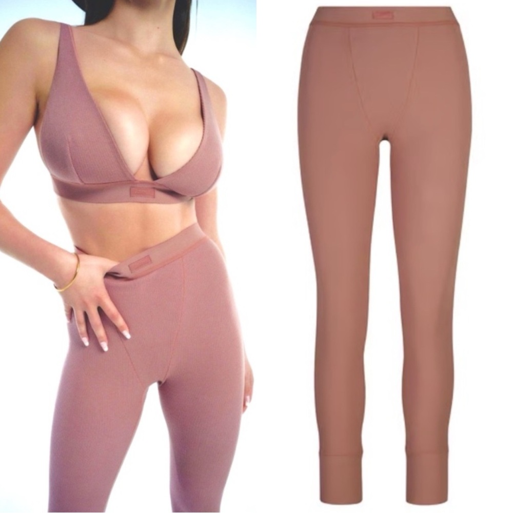 SKIMS Cotton Rib Mauve Clay Knit Ribbed Long John’s Leggings